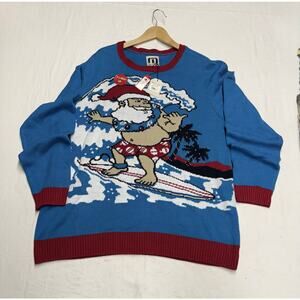 Blue Surfing Santa Sweater